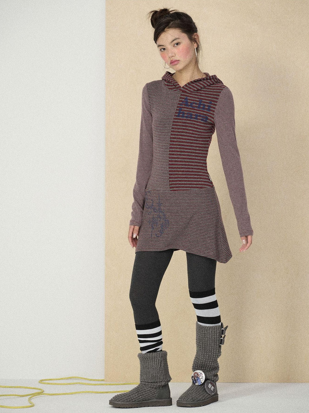 Achihara Colorblock Striped Long Sleeve Women'S Polyester Casual Mini Dresses