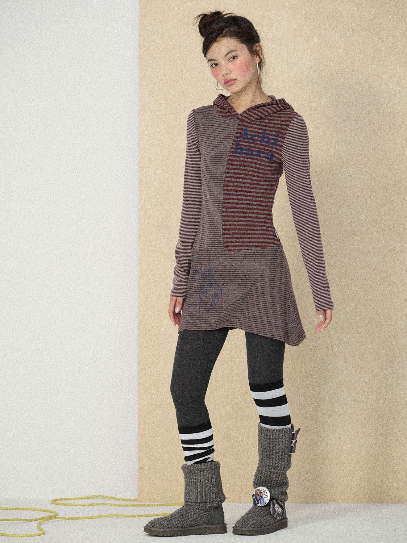 Achihara Colorblock Striped Long Sleeve Women'S Polyester Casual Mini Dresses