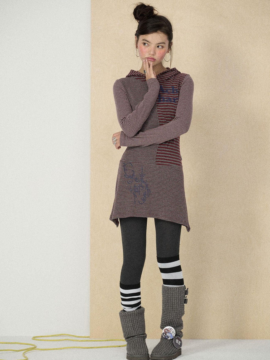 Achihara Colorblock Striped Long Sleeve Women'S Polyester Casual Mini Dresses