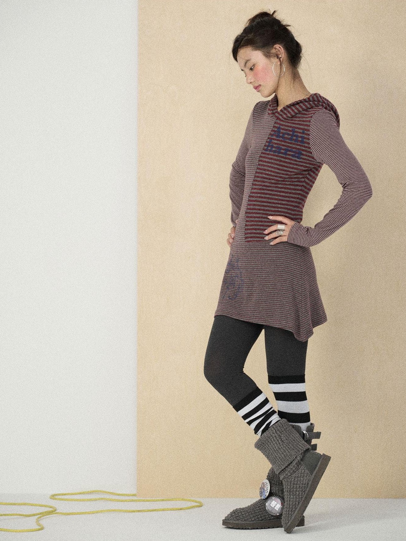 Achihara Colorblock Striped Long Sleeve Women'S Polyester Casual Mini Dresses