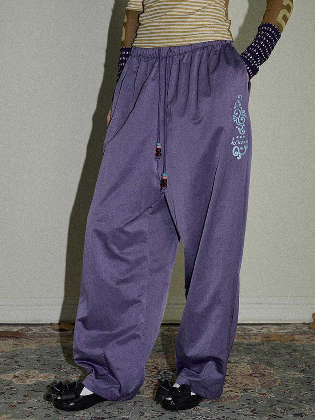 Achihara Colorful Cargo Pocket Elastic Waist Women'S Nylon Blend Wide-Leg Pants