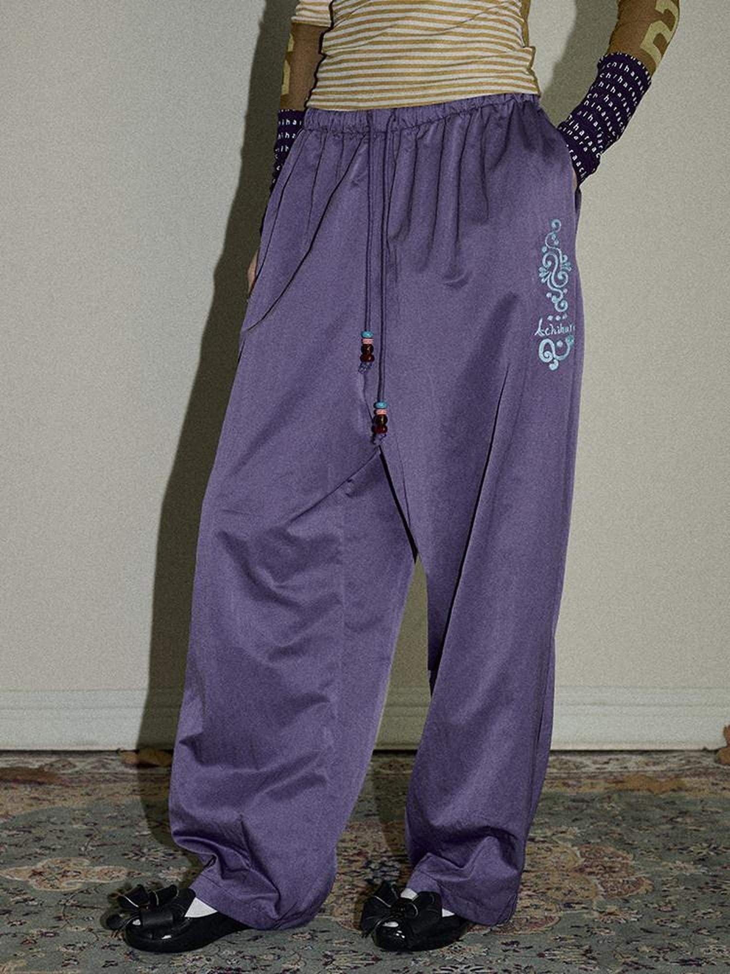 Achihara Colorful Cargo Pocket Elastic Waist Women'S Nylon Blend Wide-Leg Pants