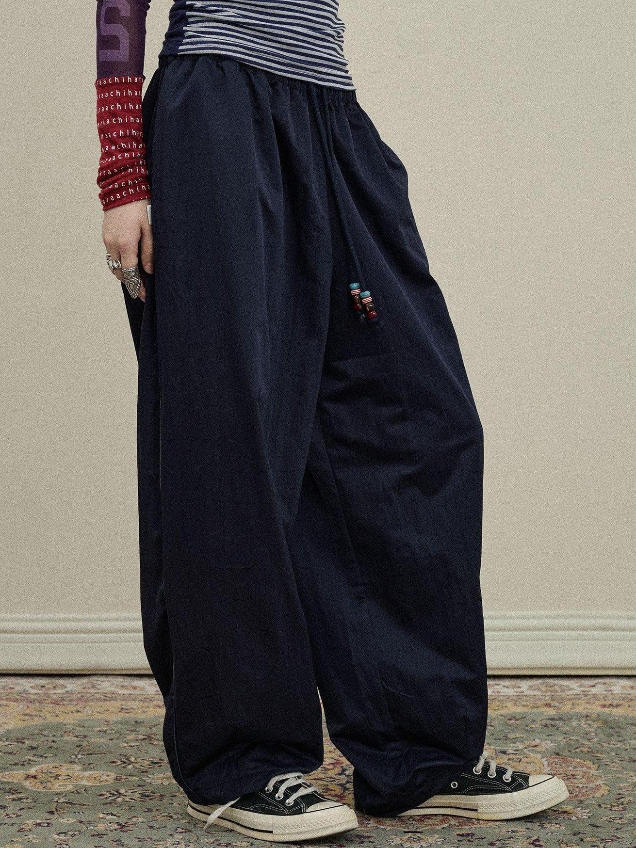 Achihara Colorful Cargo Pocket Elastic Waist Women'S Nylon Blend Wide-Leg Pants