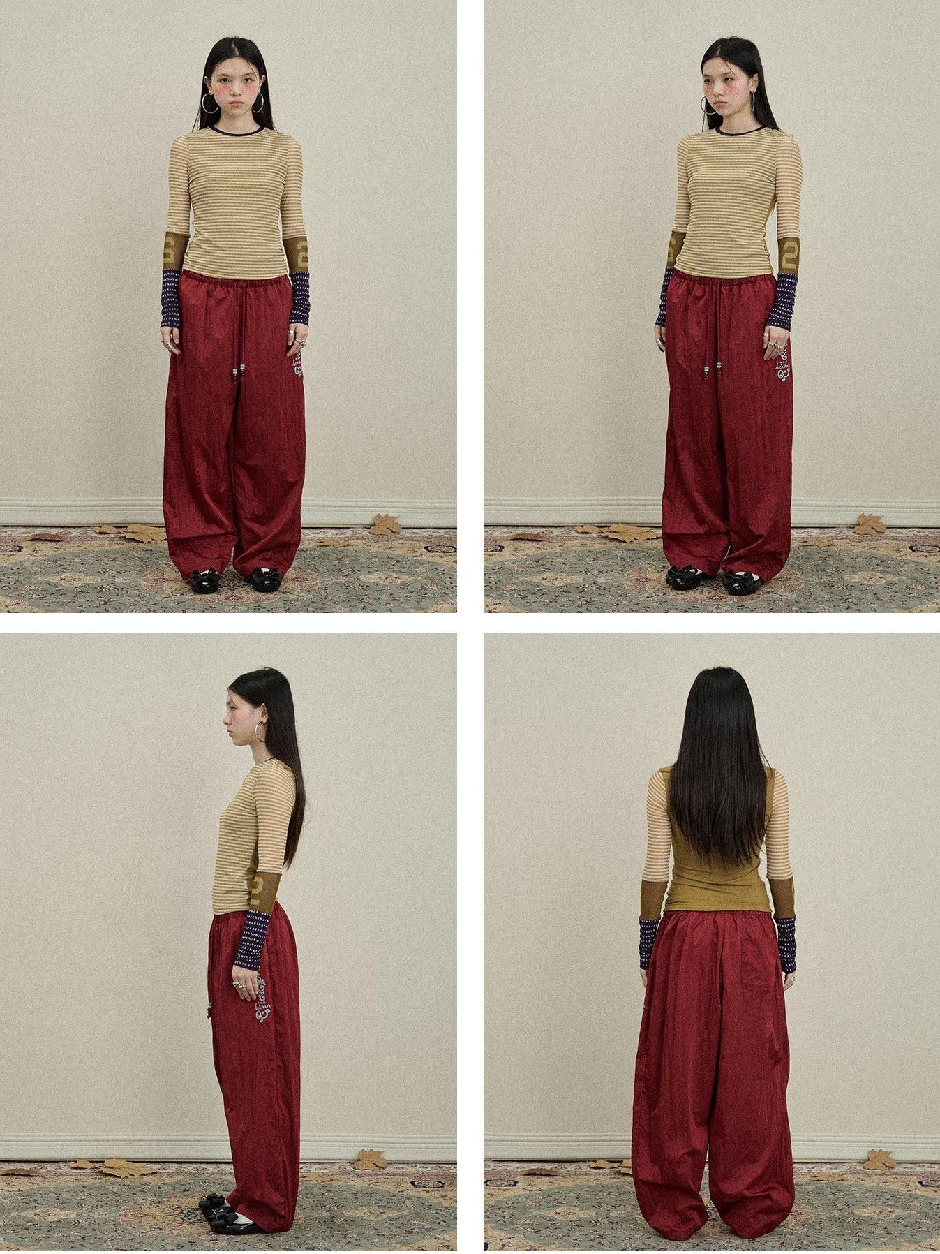Achihara Colorful Cargo Pocket Elastic Waist Women'S Nylon Blend Wide-Leg Pants