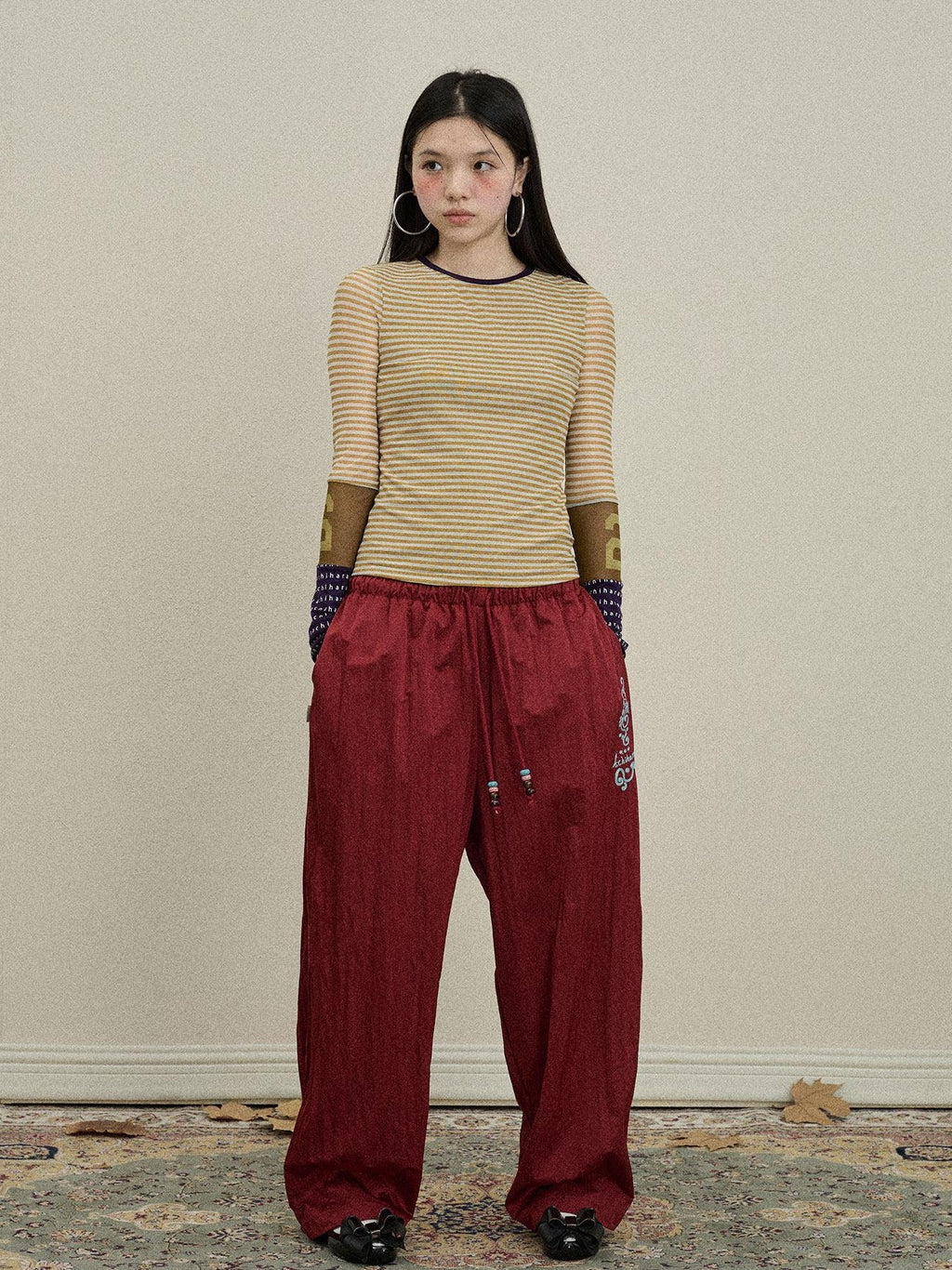 Achihara Colorful Cargo Pocket Elastic Waist Women'S Nylon Blend Wide-Leg Pants