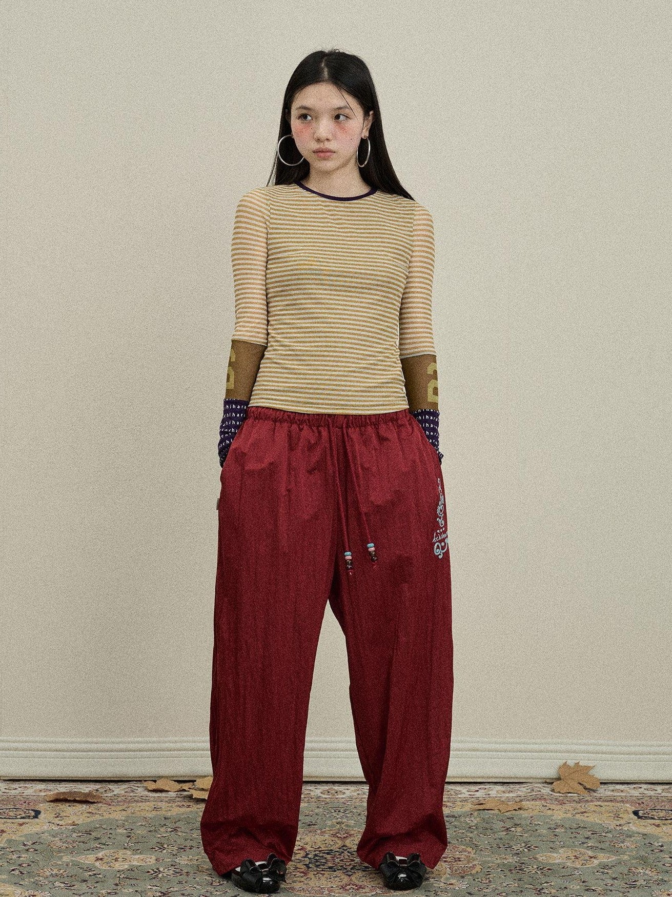 Achihara Colorful Cargo Pocket Elastic Waist Women'S Nylon Blend Wide-Leg Pants