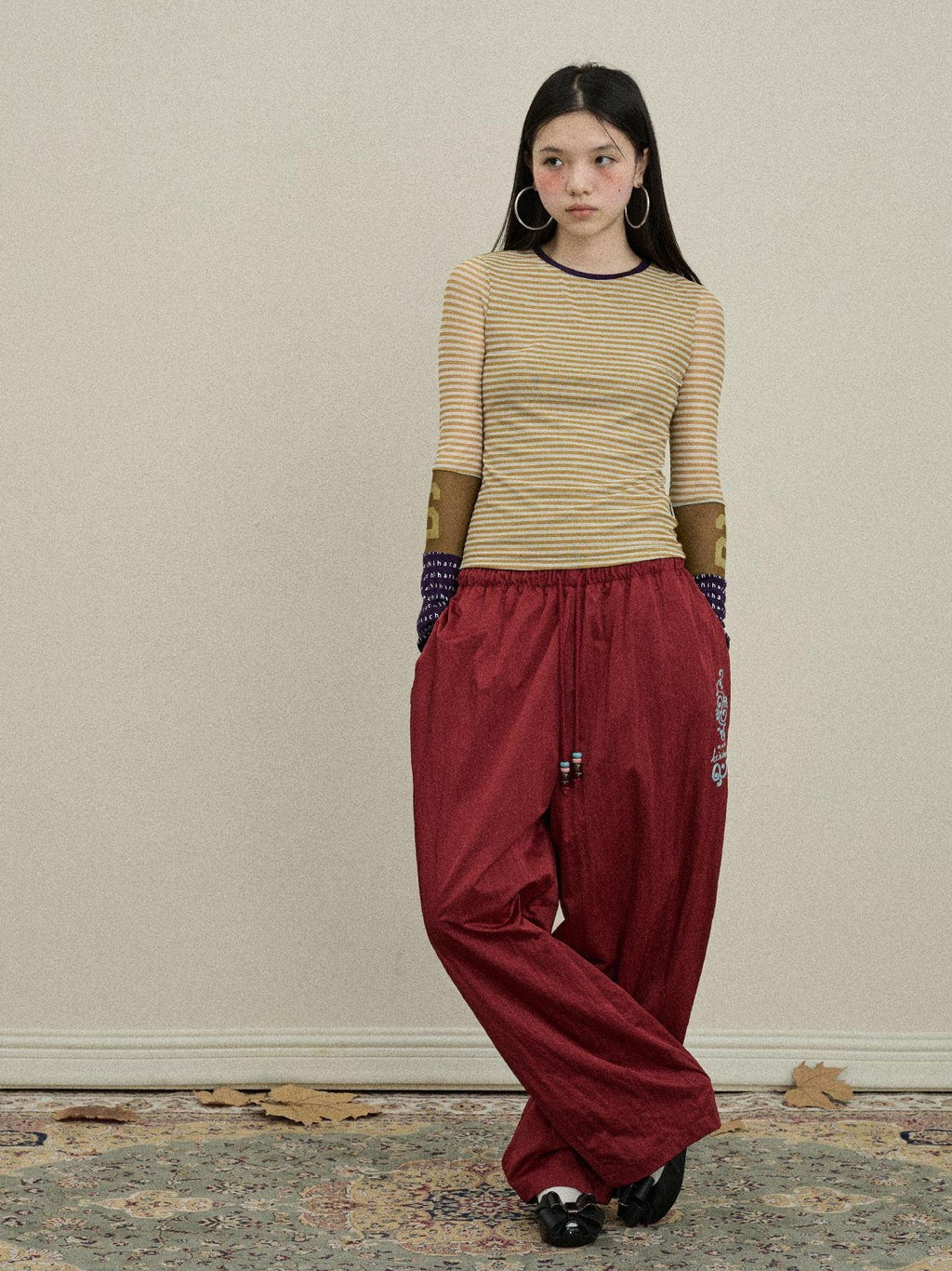 Achihara Colorful Cargo Pocket Elastic Waist Women'S Nylon Blend Wide-Leg Pants