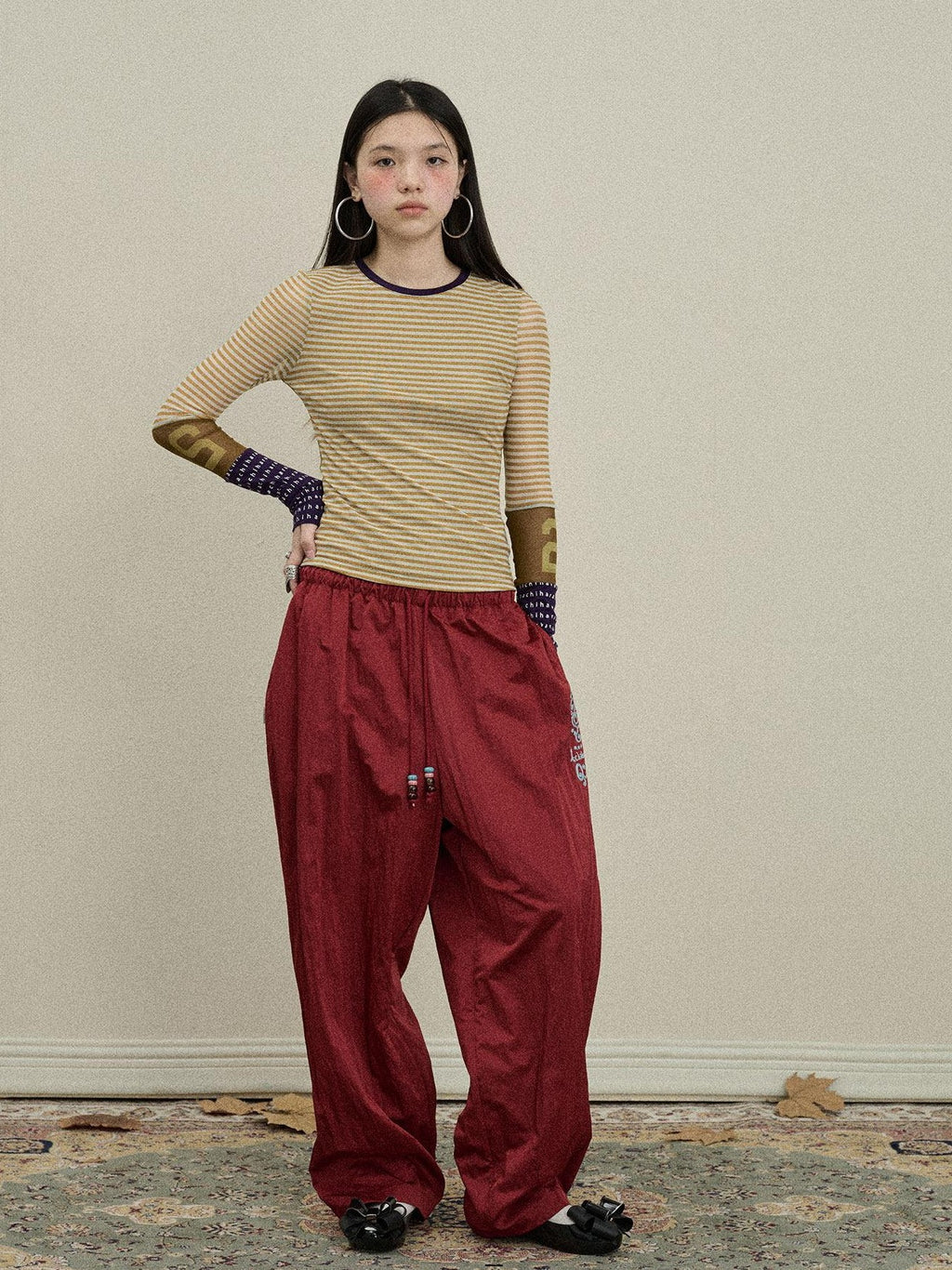 Achihara Colorful Cargo Pocket Elastic Waist Women'S Nylon Blend Wide-Leg Pants