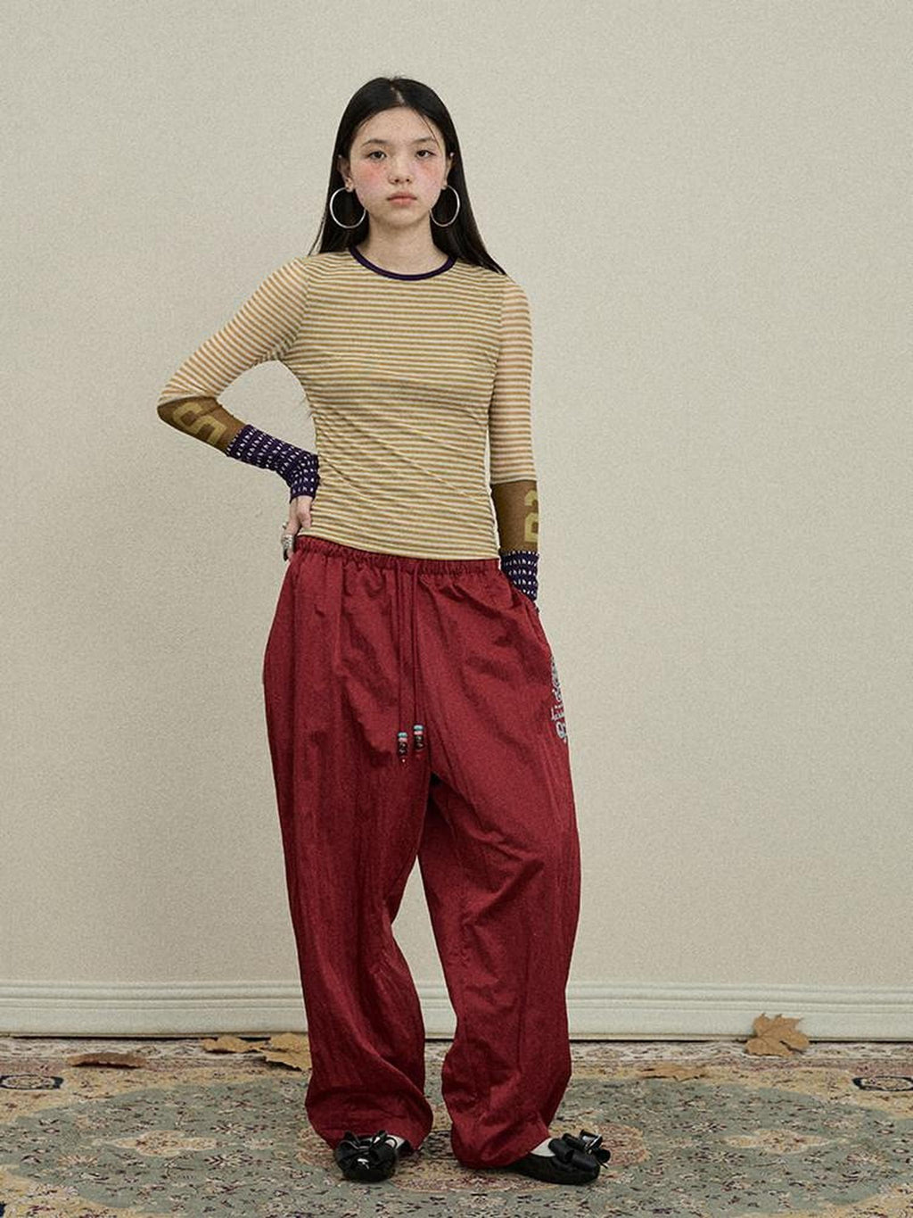 Achihara Colorful Cargo Pocket Elastic Waist Women'S Nylon Blend Wide-Leg Pants