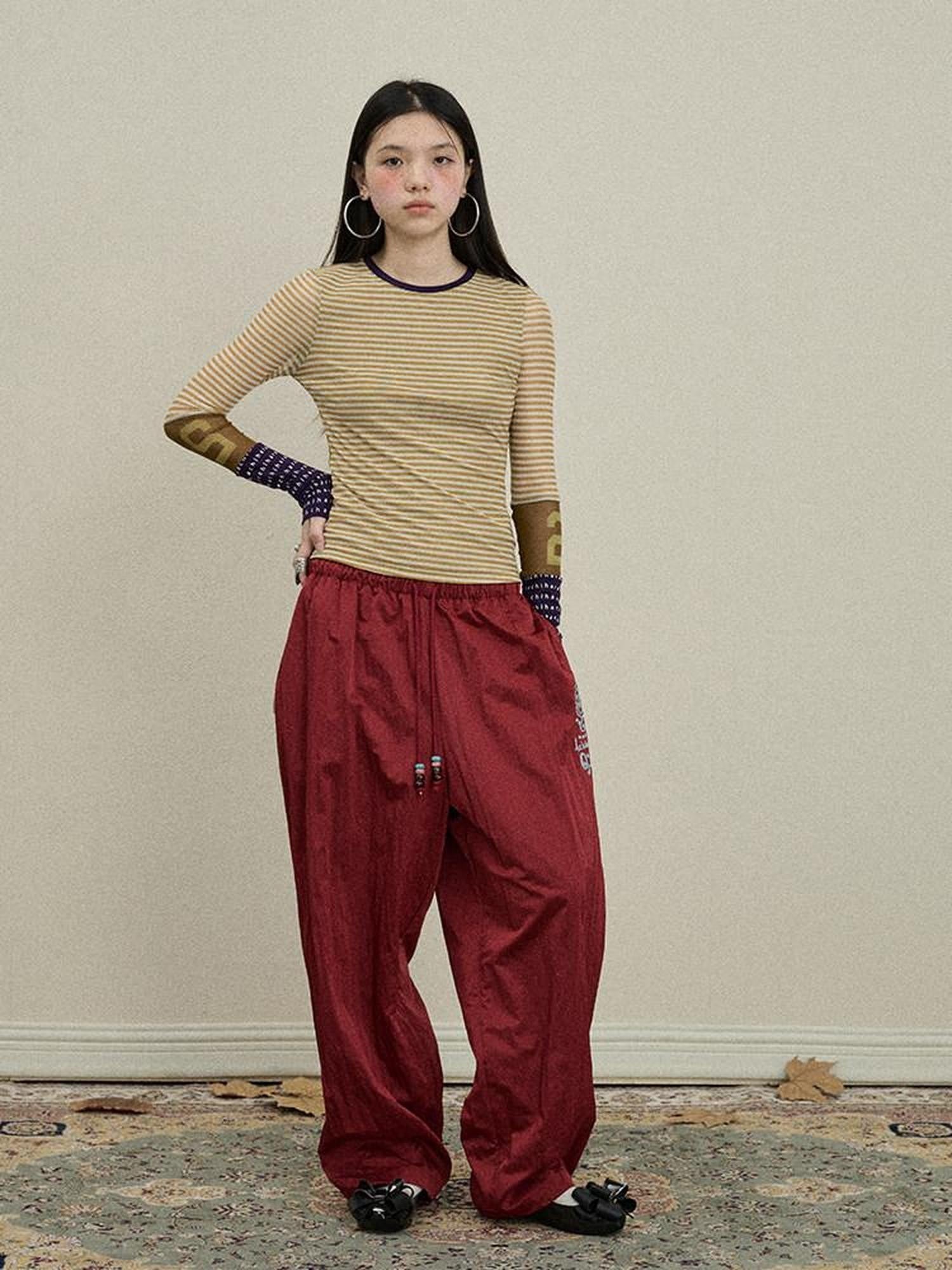Achihara Colorful Cargo Pocket Elastic Waist Women'S Nylon Blend Wide-Leg Pants