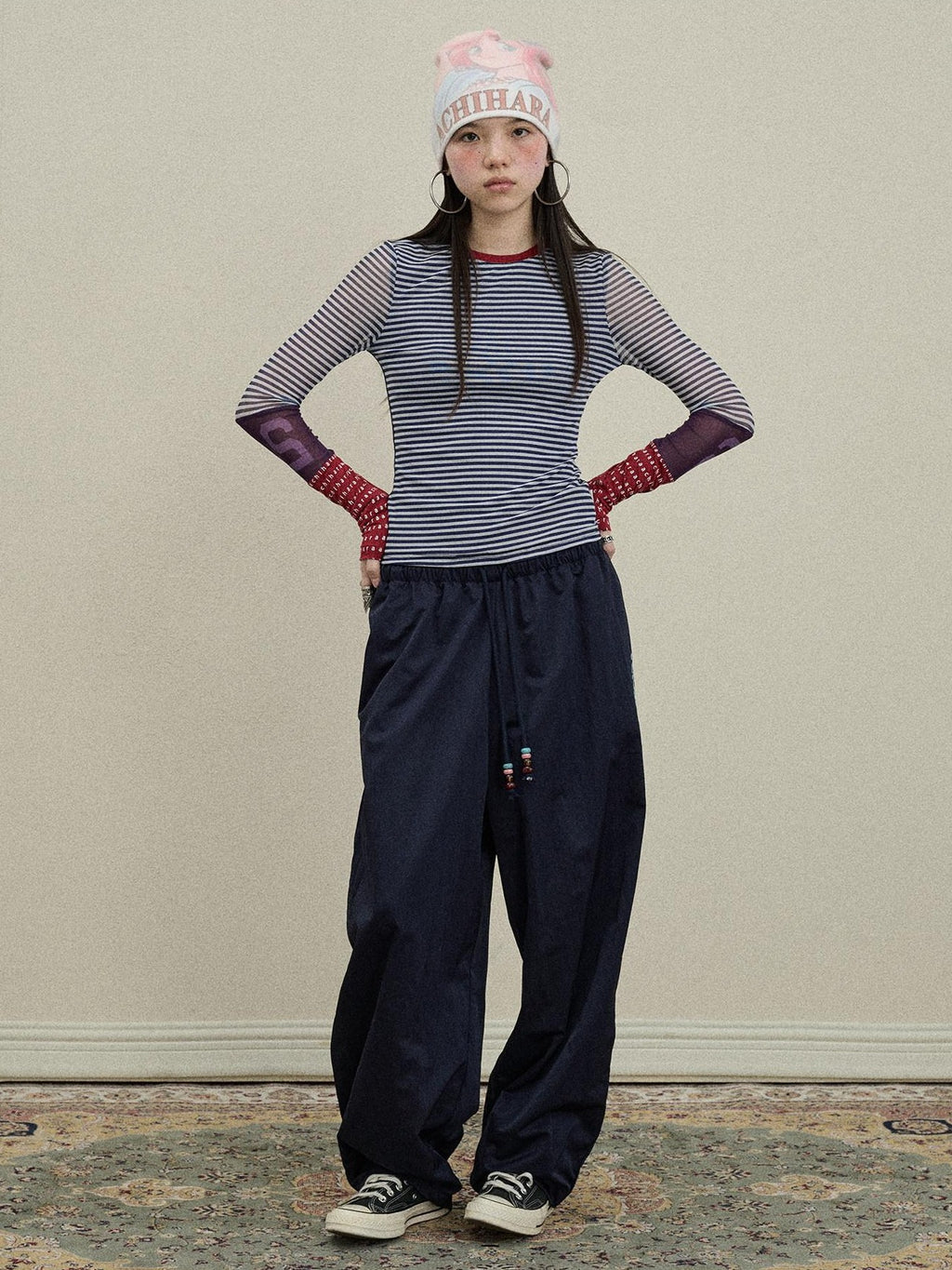 Achihara Colorful Cargo Pocket Elastic Waist Women'S Nylon Blend Wide-Leg Pants