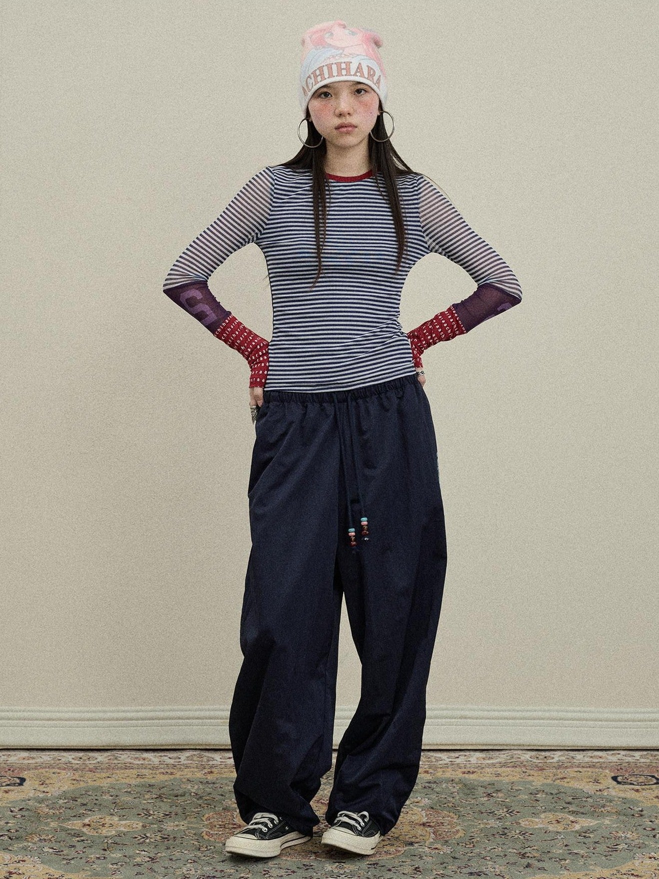 Achihara Colorful Cargo Pocket Elastic Waist Women'S Nylon Blend Wide-Leg Pants