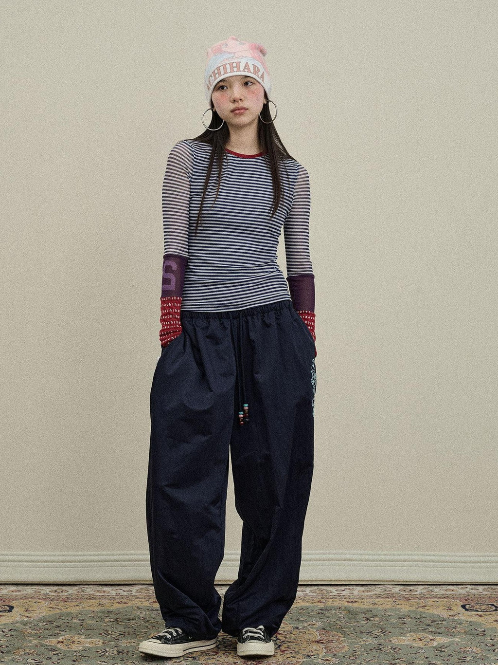 Achihara Colorful Cargo Pocket Elastic Waist Women'S Nylon Blend Wide-Leg Pants