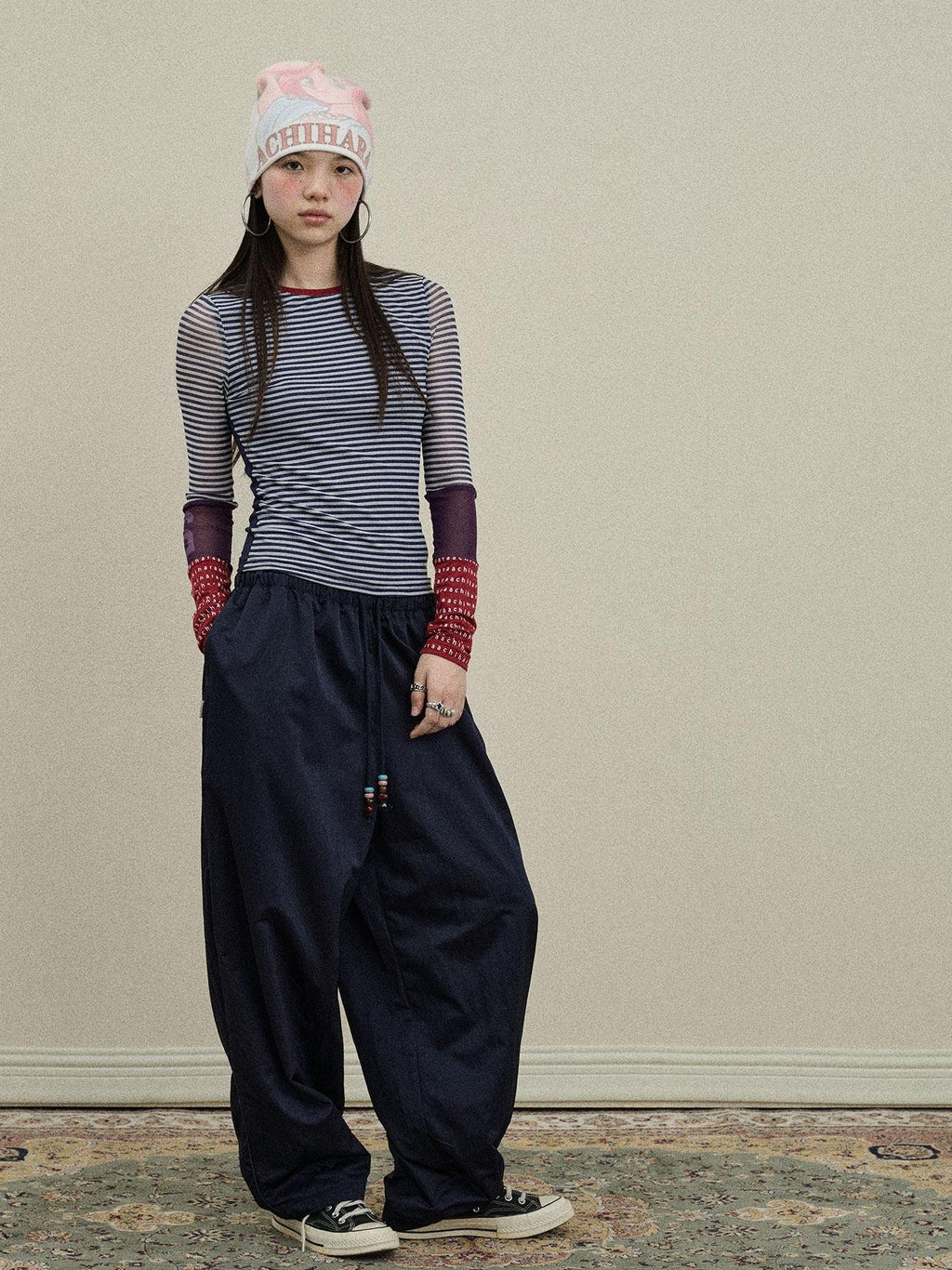 Achihara Colorful Cargo Pocket Elastic Waist Women'S Nylon Blend Wide-Leg Pants