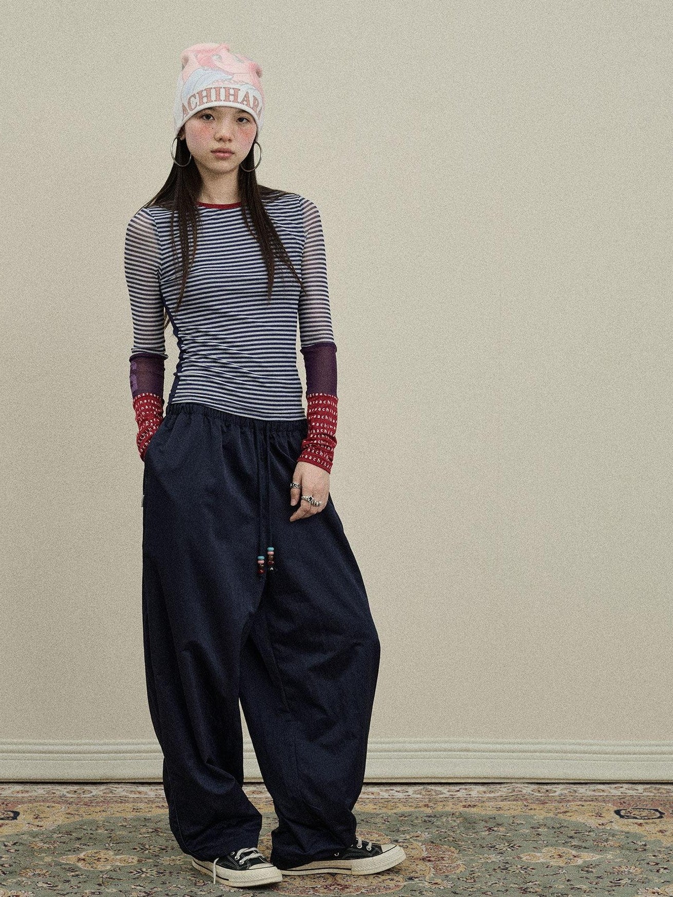 Achihara Colorful Cargo Pocket Elastic Waist Women'S Nylon Blend Wide-Leg Pants