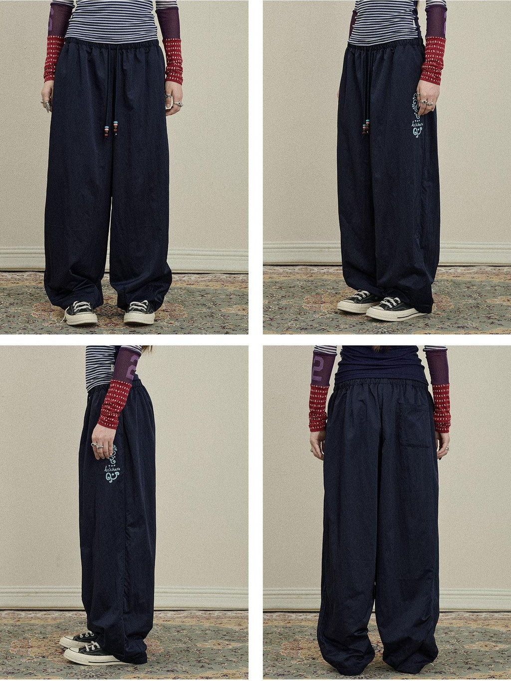 Achihara Colorful Cargo Pocket Elastic Waist Women'S Nylon Blend Wide-Leg Pants