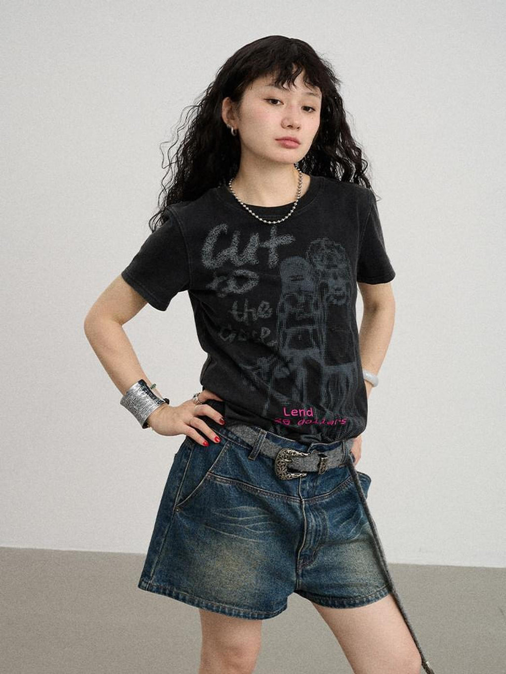 Achihara Comic Character Letter Print Women'S Pure Cotton Short Sleeve T-Shirts