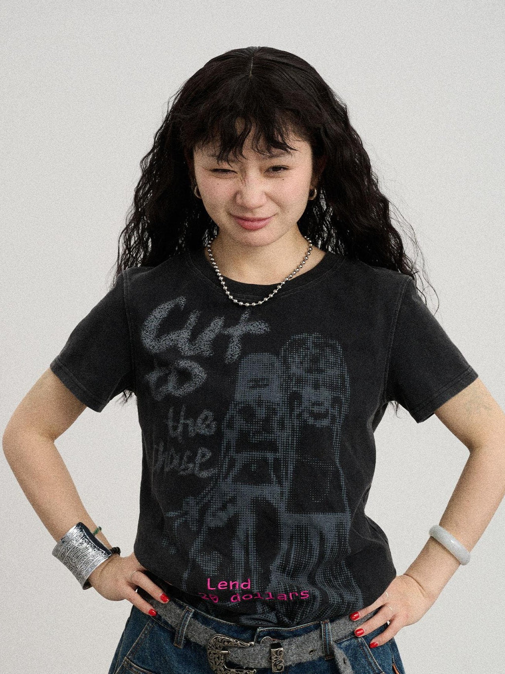 Achihara Comic Character Letter Print Women'S Pure Cotton Short Sleeve T-Shirts