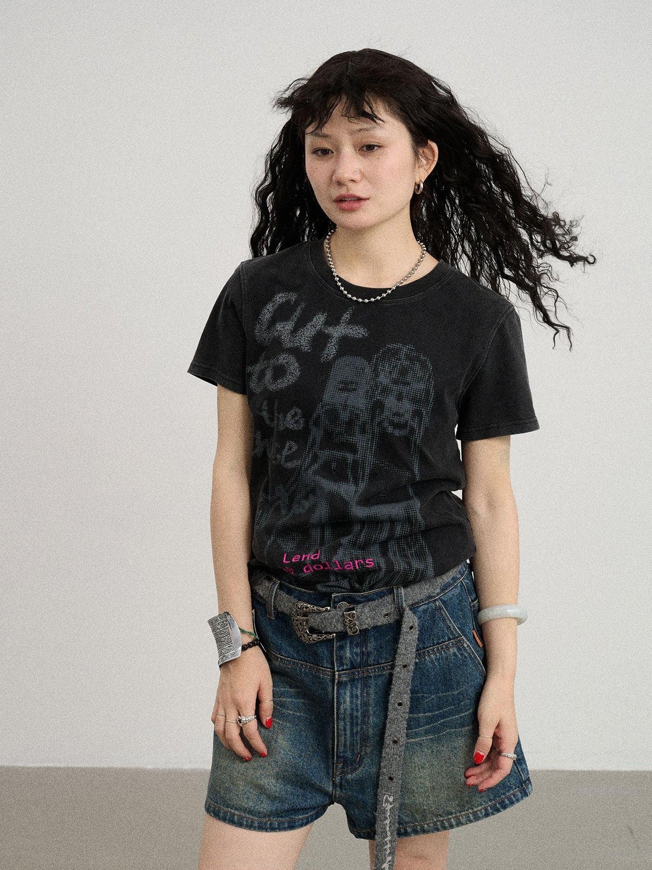 Achihara Comic Character Letter Print Women'S Pure Cotton Short Sleeve T-Shirts