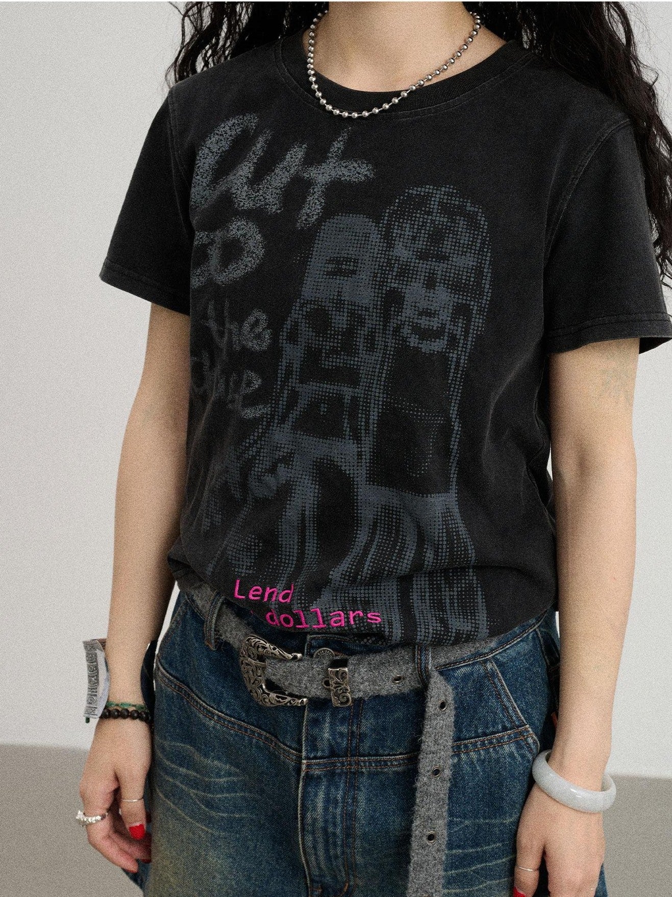Achihara Comic Character Letter Print Women'S Pure Cotton Short Sleeve T-Shirts