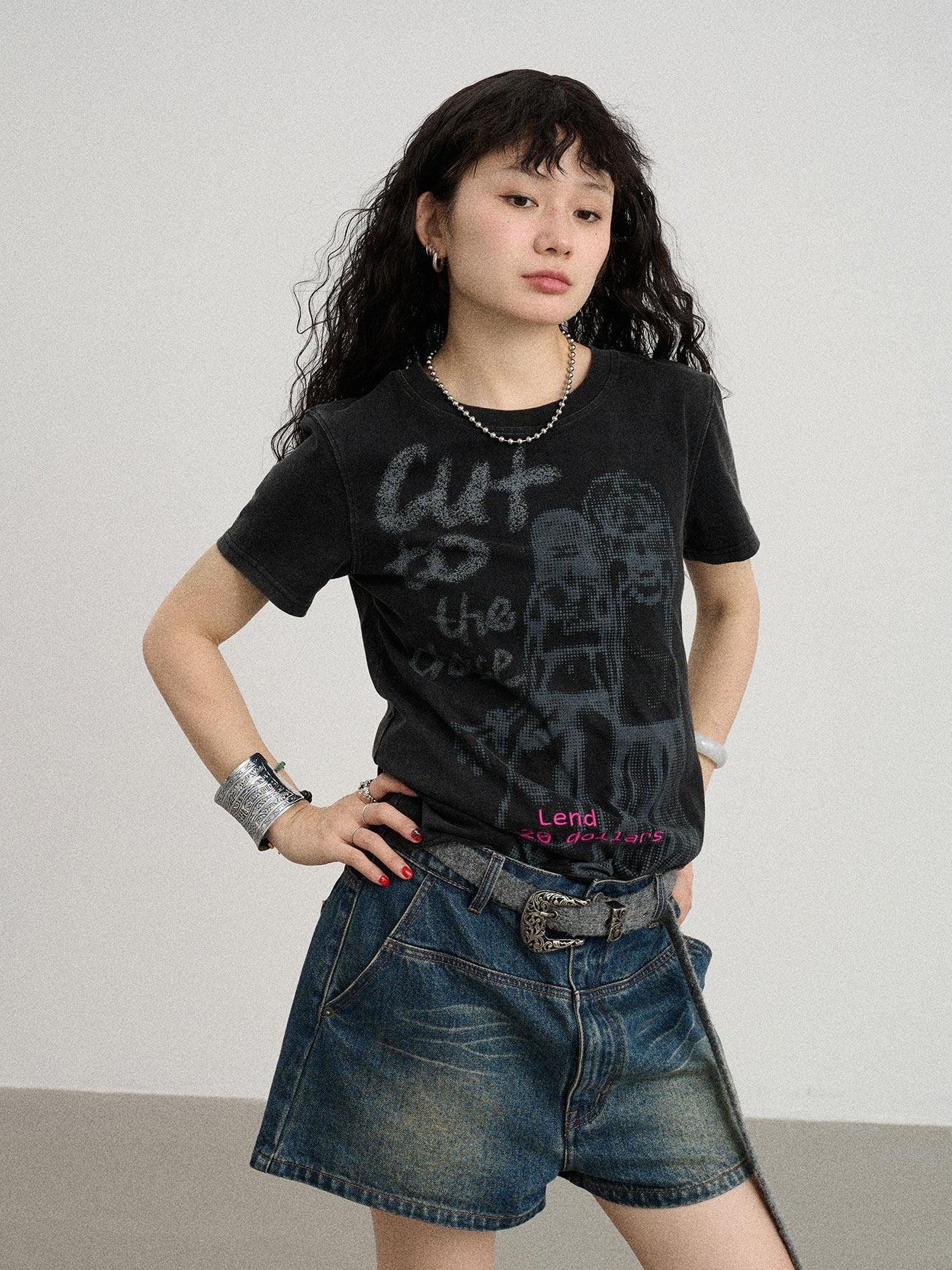Achihara Comic Character Letter Print Women'S Pure Cotton Short Sleeve T-Shirts