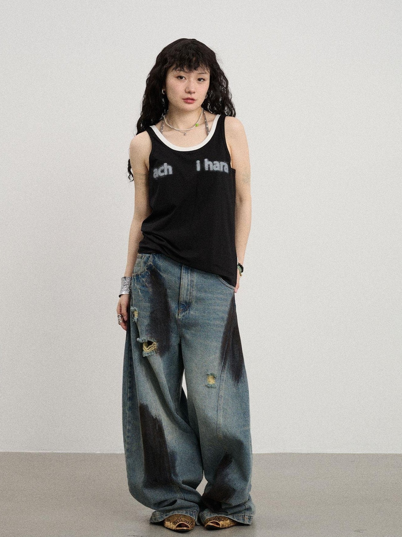 Achihara Contrast Neckline Letter Print Women'S Lyocell Blend Tank Tops