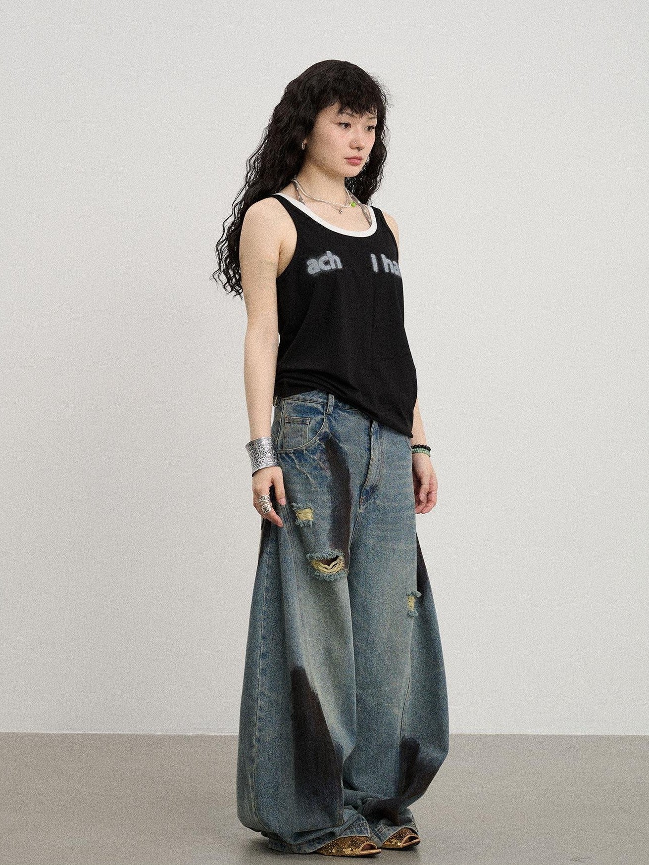 Achihara Contrast Neckline Letter Print Women'S Lyocell Blend Tank Tops