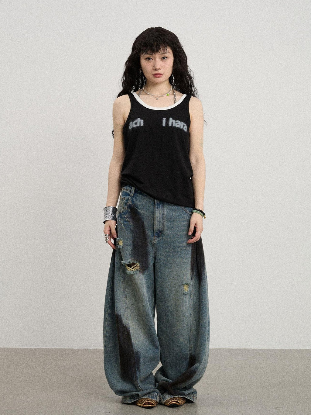 Achihara Contrast Neckline Letter Print Women'S Lyocell Blend Tank Tops