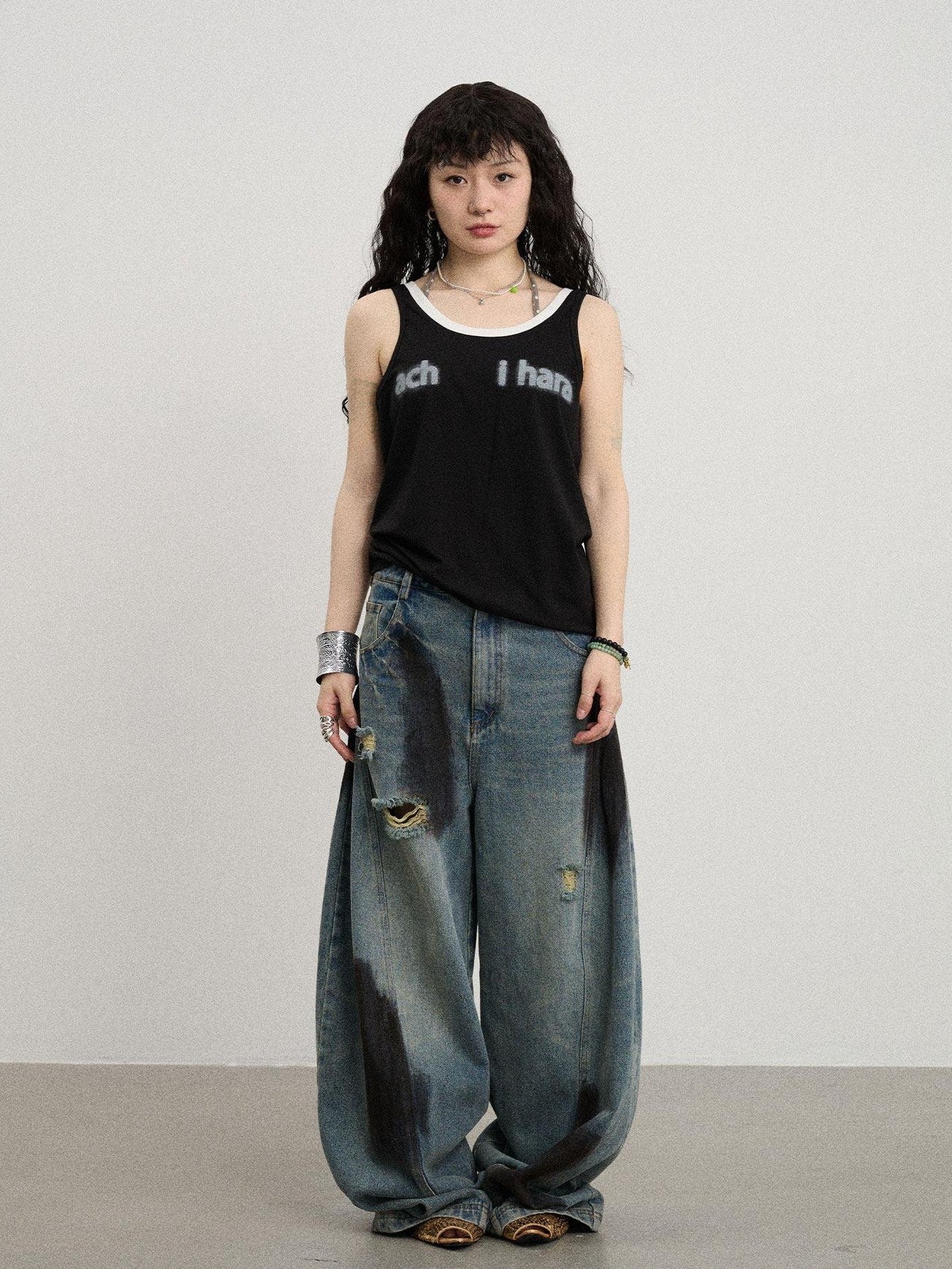 Achihara Contrast Neckline Letter Print Women'S Lyocell Blend Tank Tops