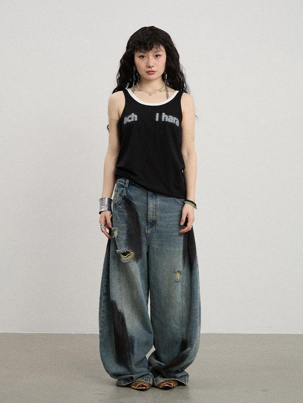 Achihara Contrast Neckline Letter Print Women'S Lyocell Blend Tank Tops