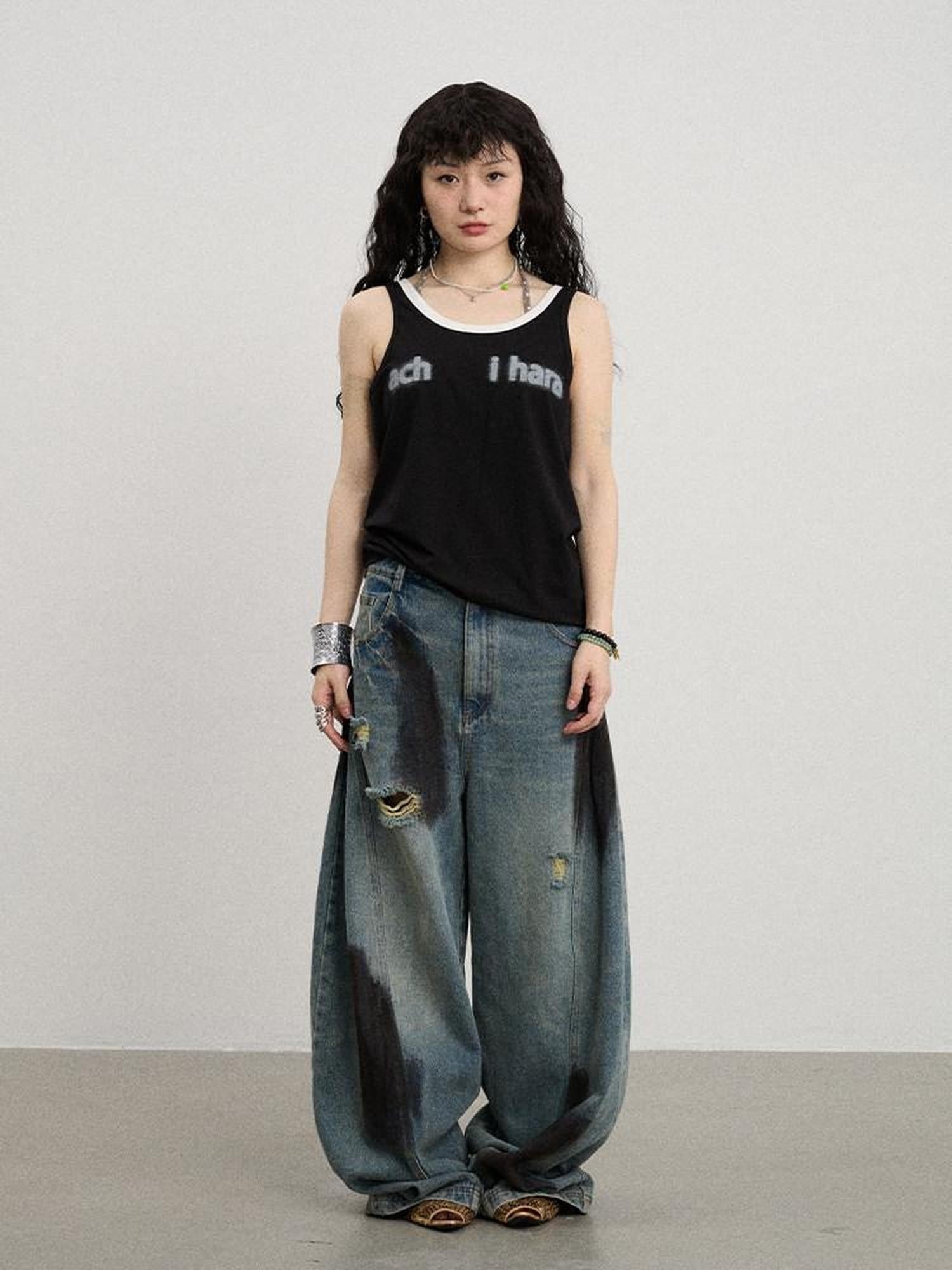 Achihara Contrast Neckline Letter Print Women'S Lyocell Blend Tank Tops