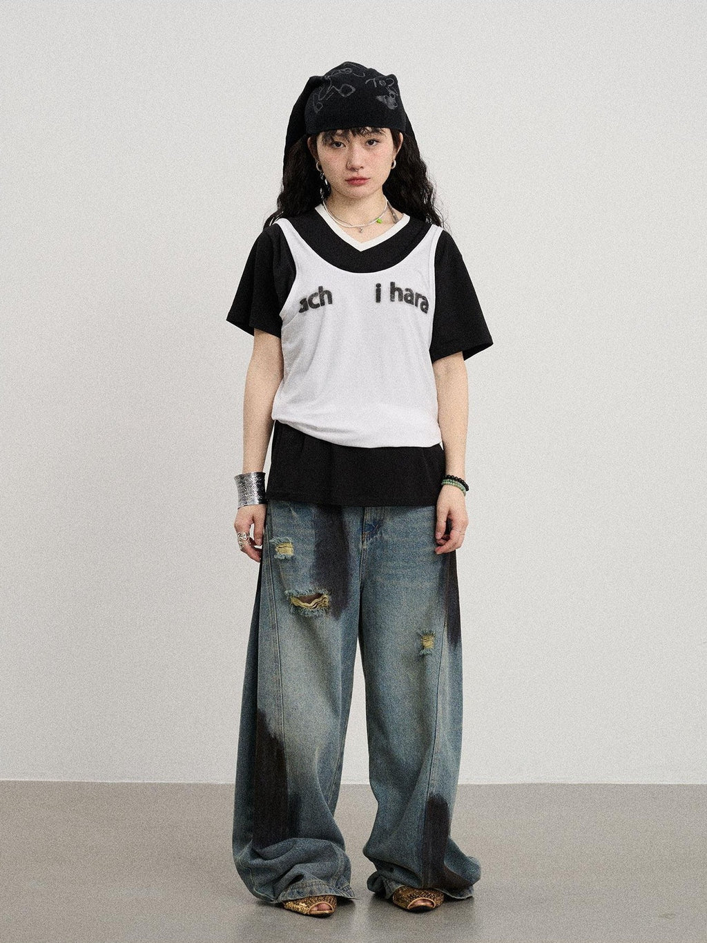 Achihara Contrast Neckline Letter Print Women'S Lyocell Blend Tank Tops