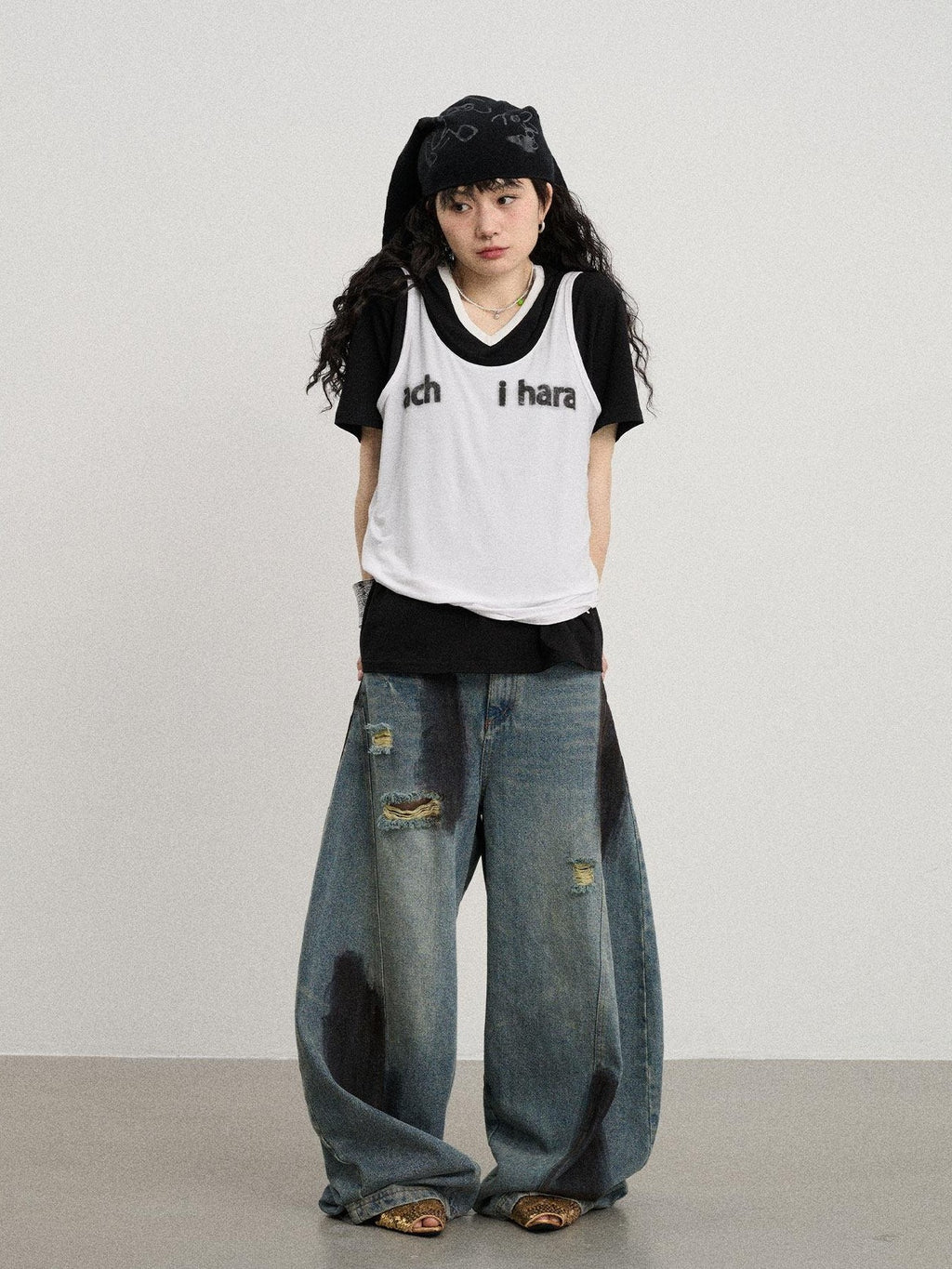 Achihara Contrast Neckline Letter Print Women'S Lyocell Blend Tank Tops