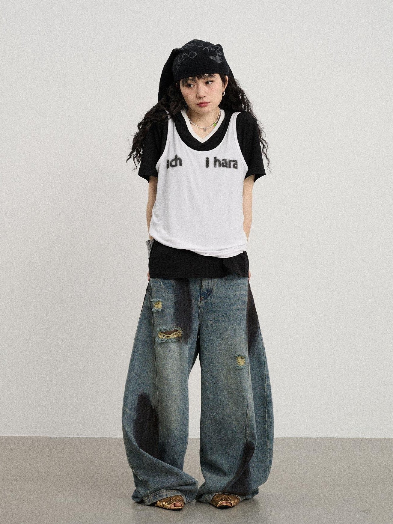 Achihara Contrast Neckline Letter Print Women'S Lyocell Blend Tank Tops