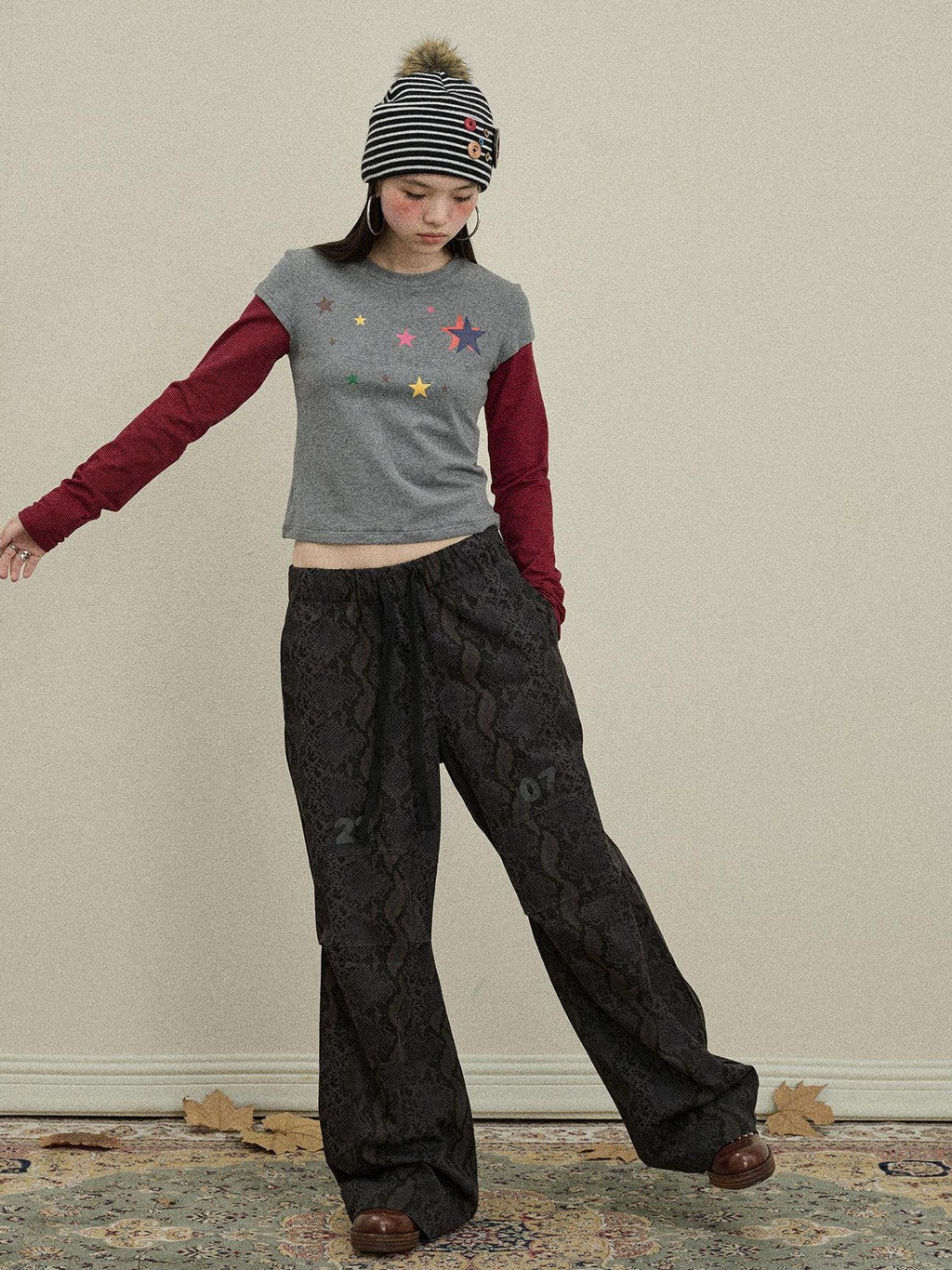 Achihara Creative Geometric Cross Print Women'S Cotton Stretch Long Sleeve T-Shirts