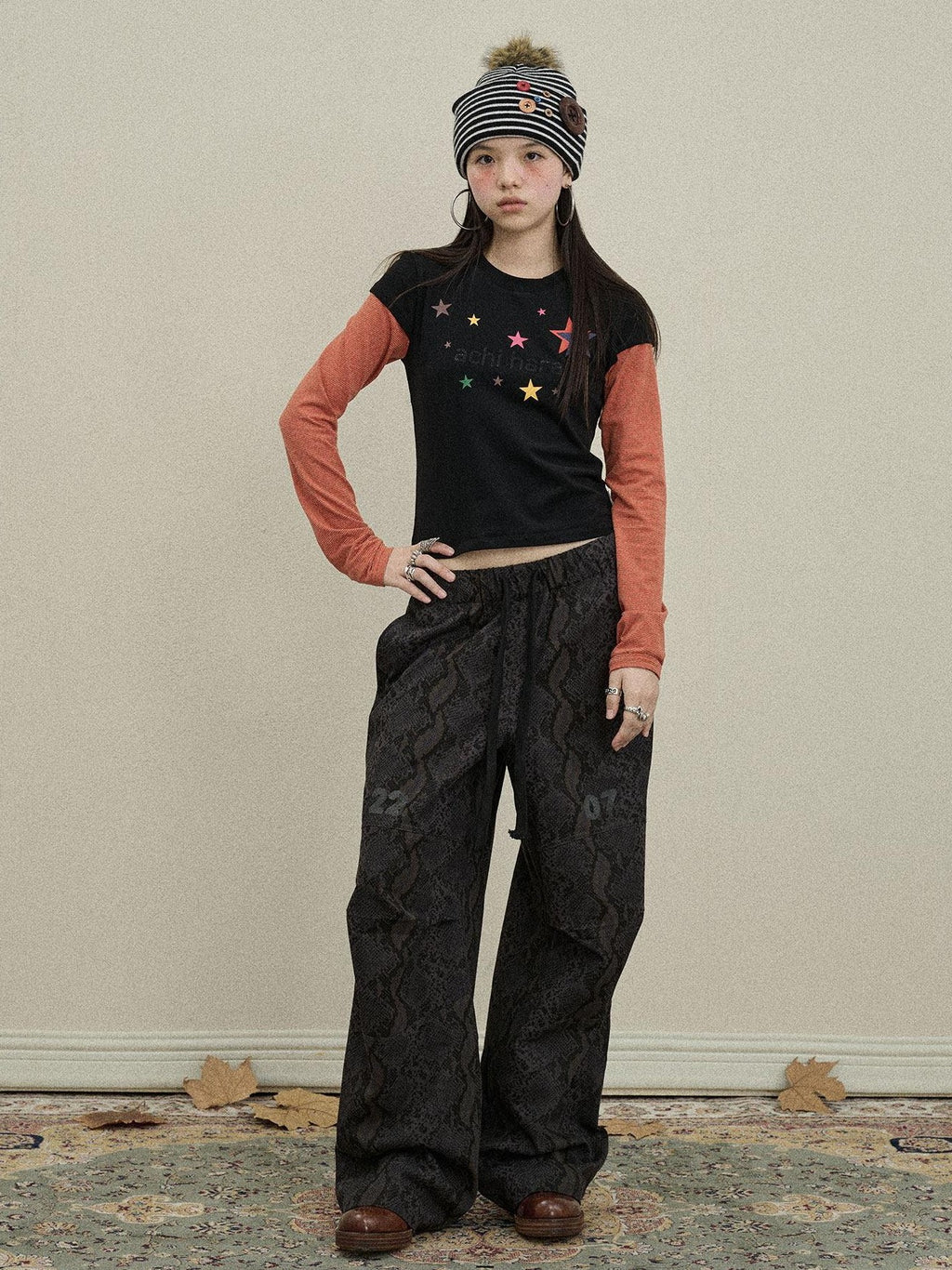 Achihara Creative Geometric Cross Print Women'S Cotton Stretch Long Sleeve T-Shirts