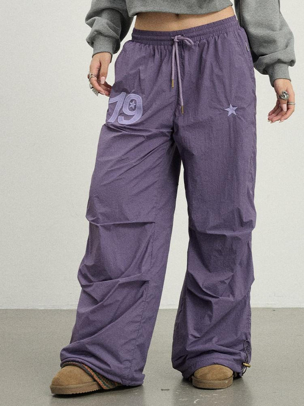 Achihara Crinkled Cargo Women'S Fleece Lined Floor Length Wide-Leg Pants