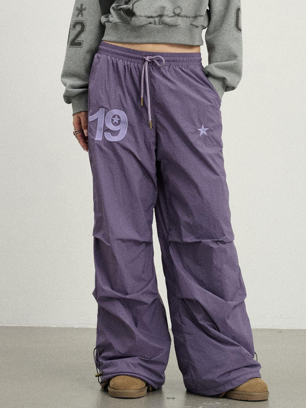 Achihara Crinkled Cargo Women'S Fleece Lined Floor Length Wide-Leg Pants