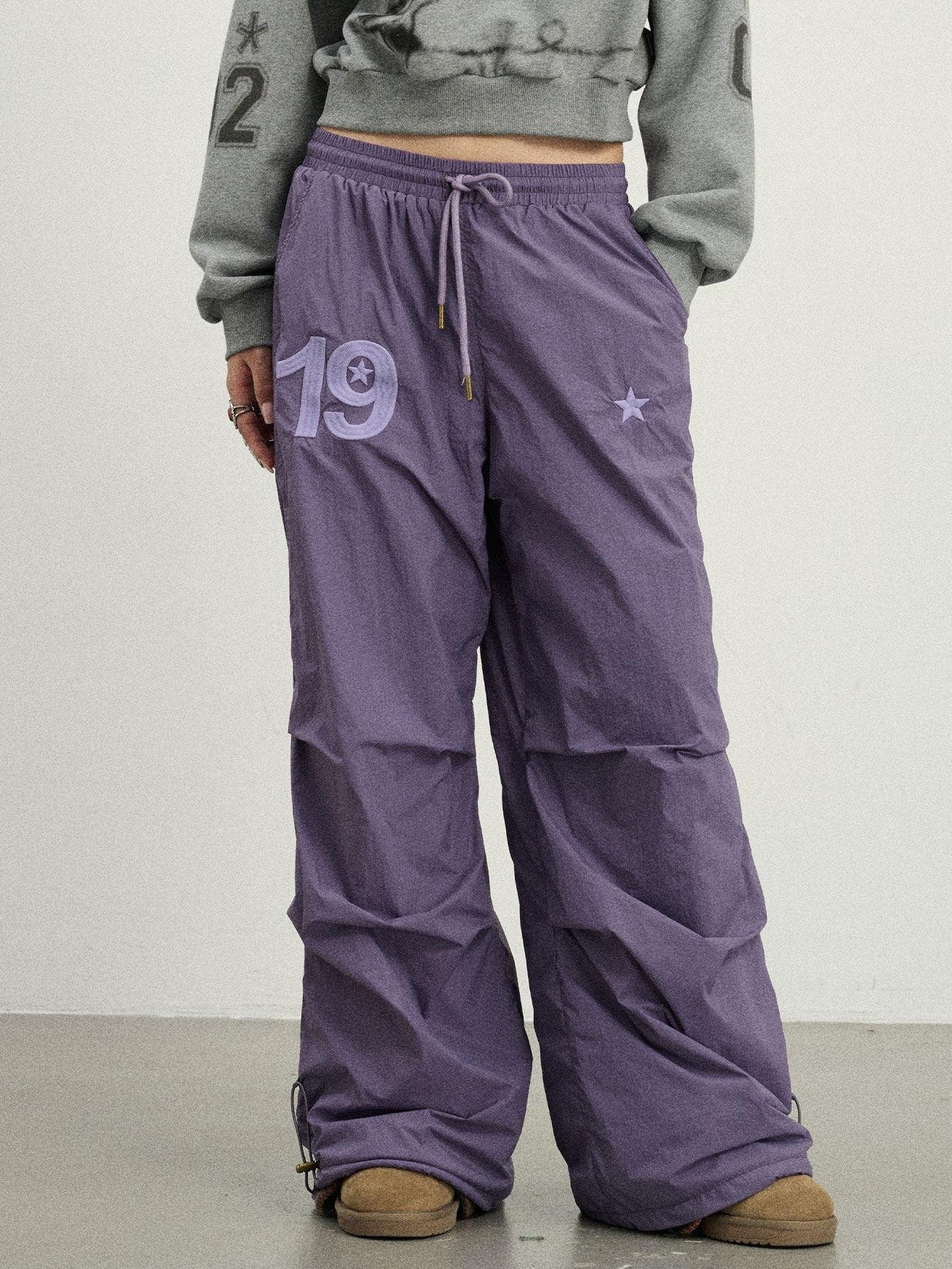 Achihara Crinkled Cargo Women'S Fleece Lined Floor Length Wide-Leg Pants