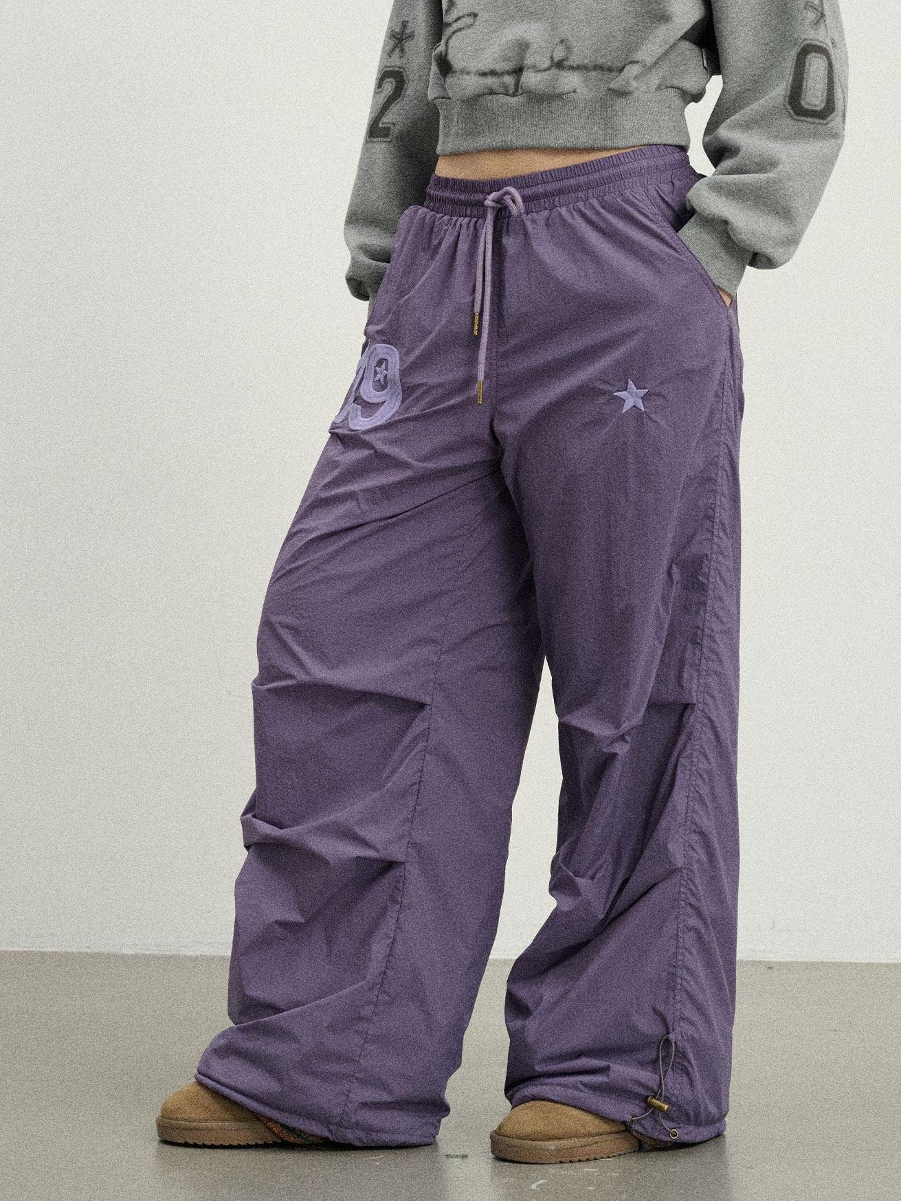 Achihara Crinkled Cargo Women'S Fleece Lined Floor Length Wide-Leg Pants