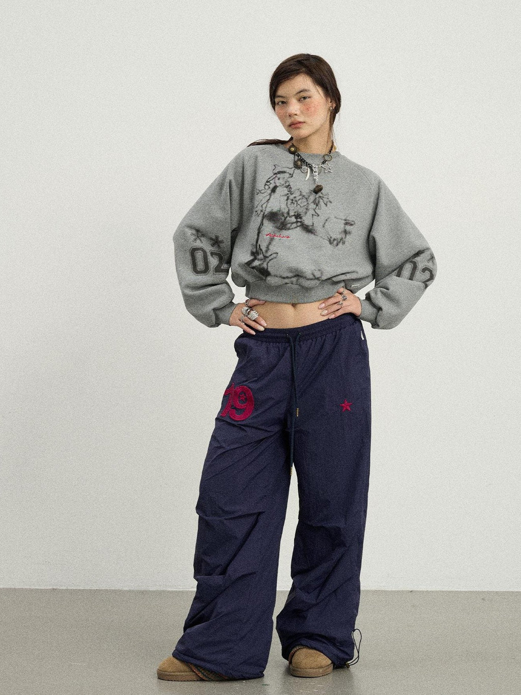 Achihara Crinkled Cargo Women'S Fleece Lined Floor Length Wide-Leg Pants