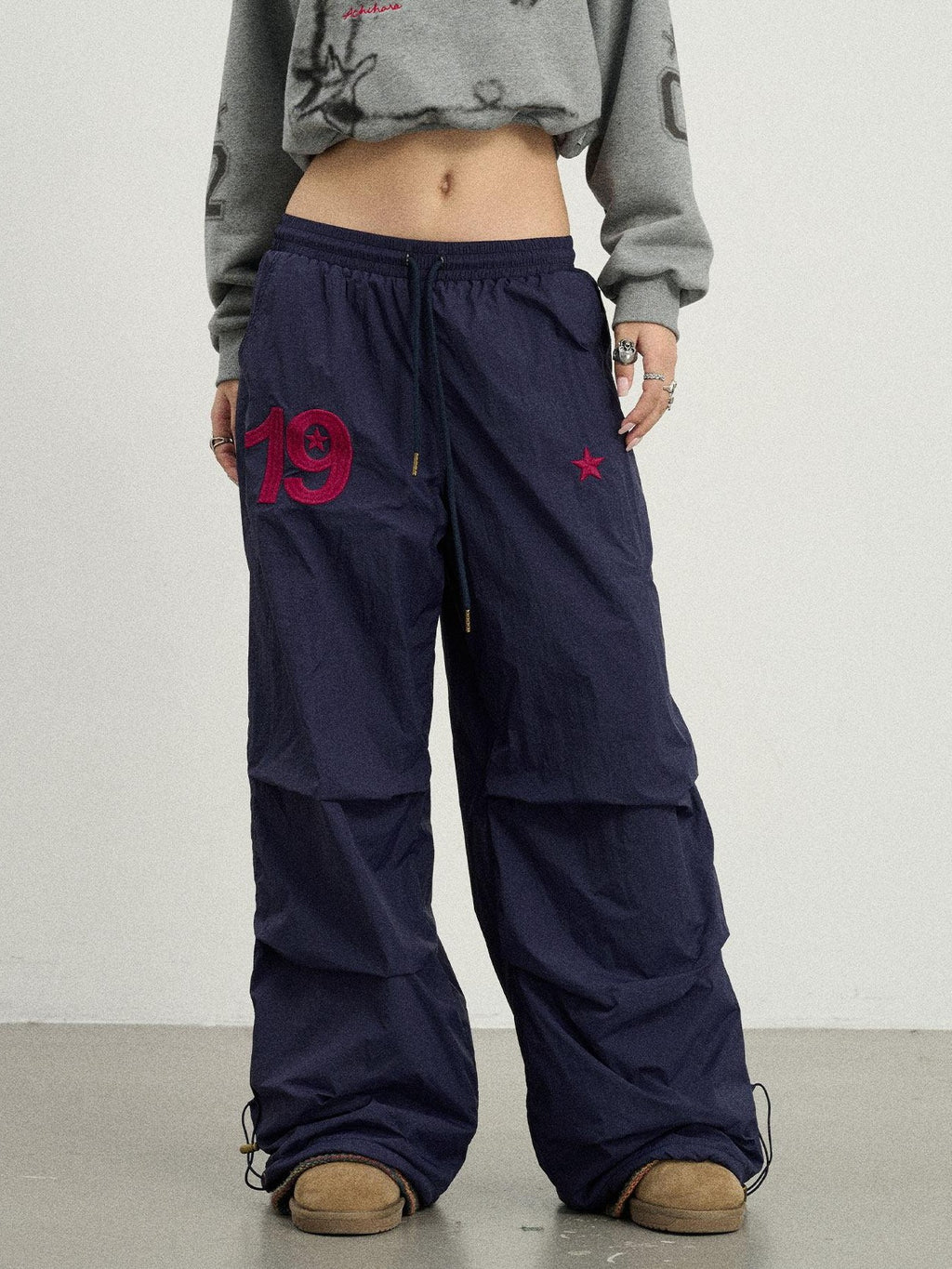Achihara Crinkled Cargo Women'S Fleece Lined Floor Length Wide-Leg Pants