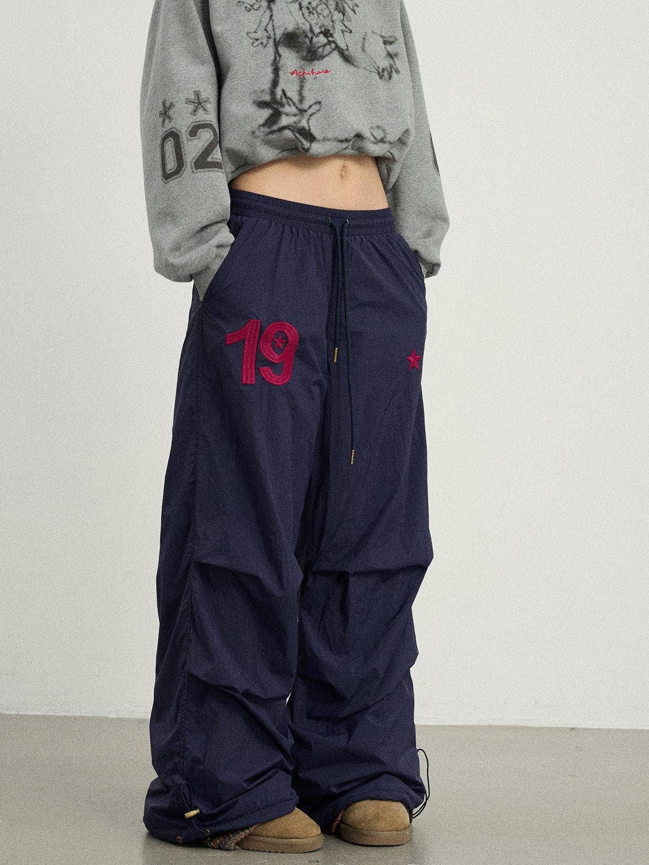 Achihara Crinkled Cargo Women'S Fleece Lined Floor Length Wide-Leg Pants