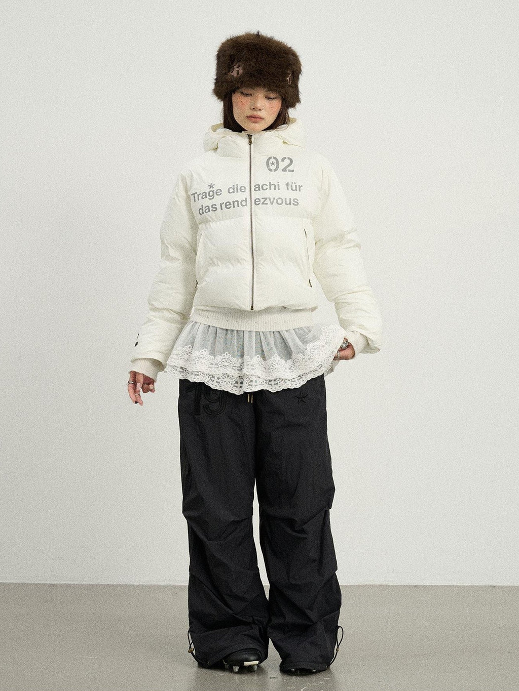 Achihara Crinkled Cargo Women'S Fleece Lined Floor Length Wide-Leg Pants