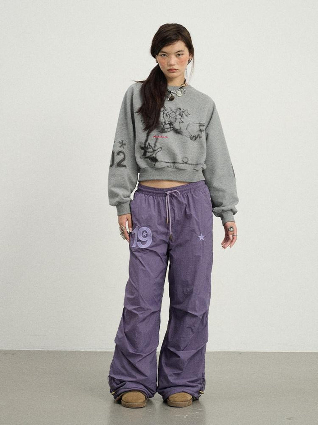 Achihara Crinkled Cargo Women'S Fleece Lined Floor Length Wide-Leg Pants
