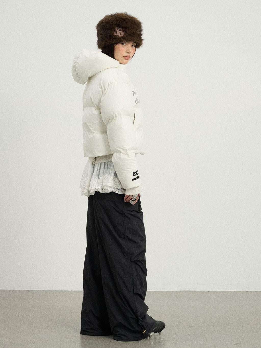 Achihara Crinkled Cargo Women'S Fleece Lined Floor Length Wide-Leg Pants