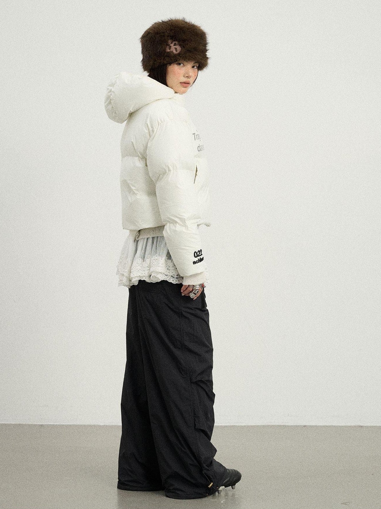 Achihara Crinkled Cargo Women'S Fleece Lined Floor Length Wide-Leg Pants