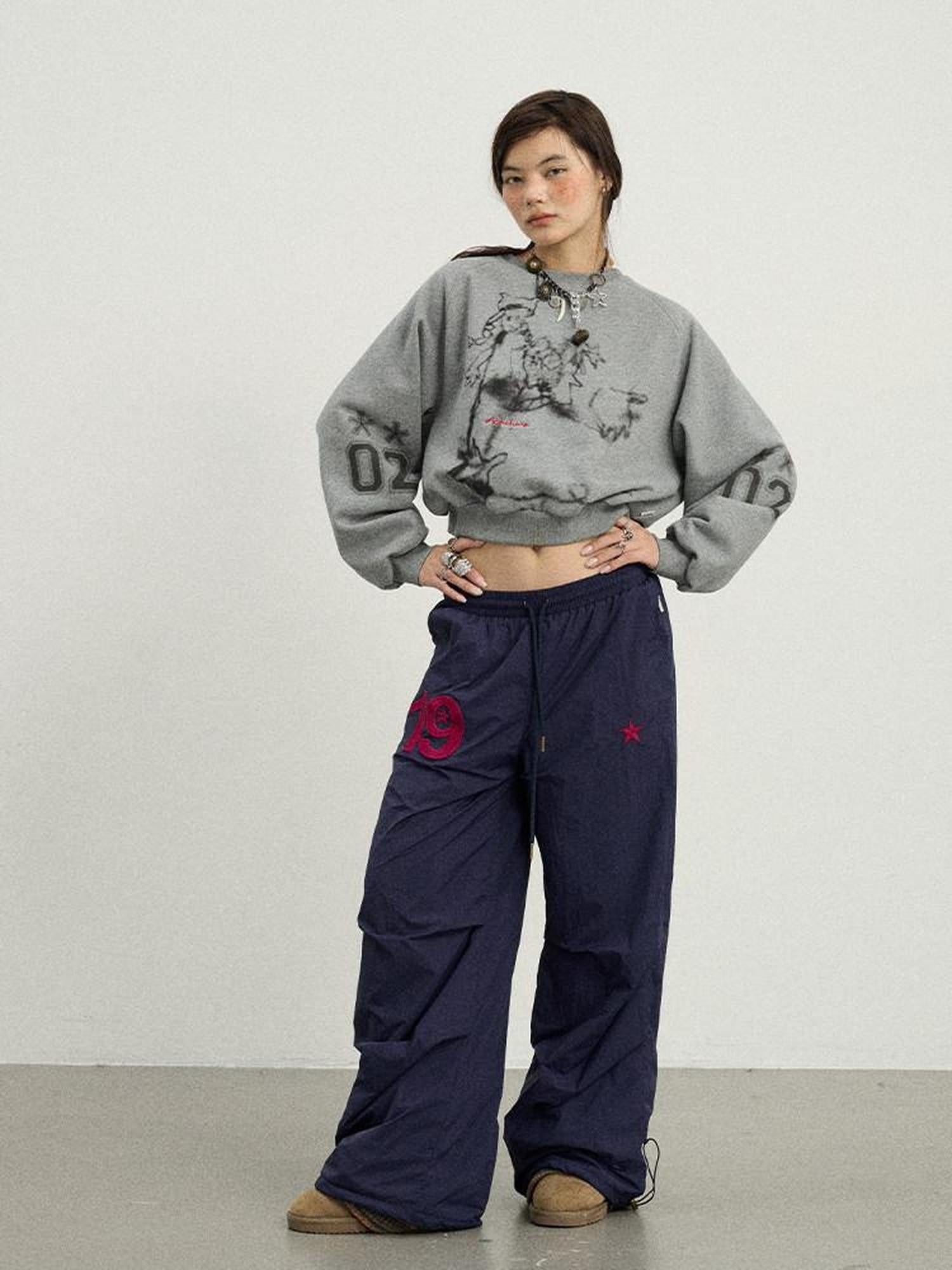 Achihara Crinkled Cargo Women'S Fleece Lined Floor Length Wide-Leg Pants