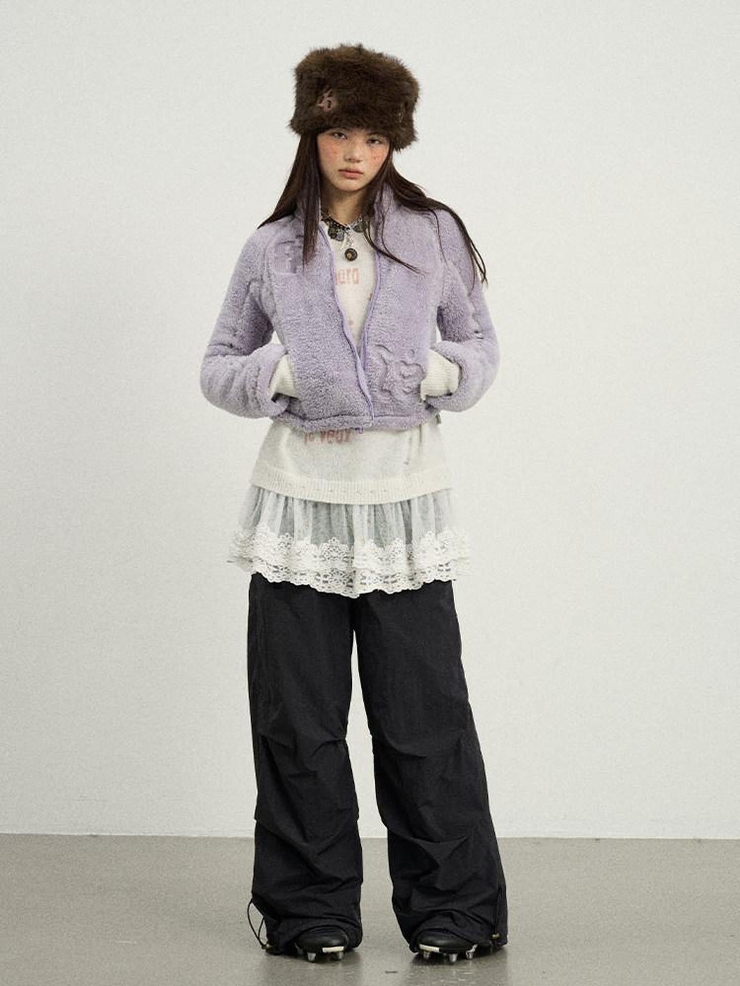 Achihara Crinkled Cargo Women'S Fleece Lined Floor Length Wide-Leg Pants