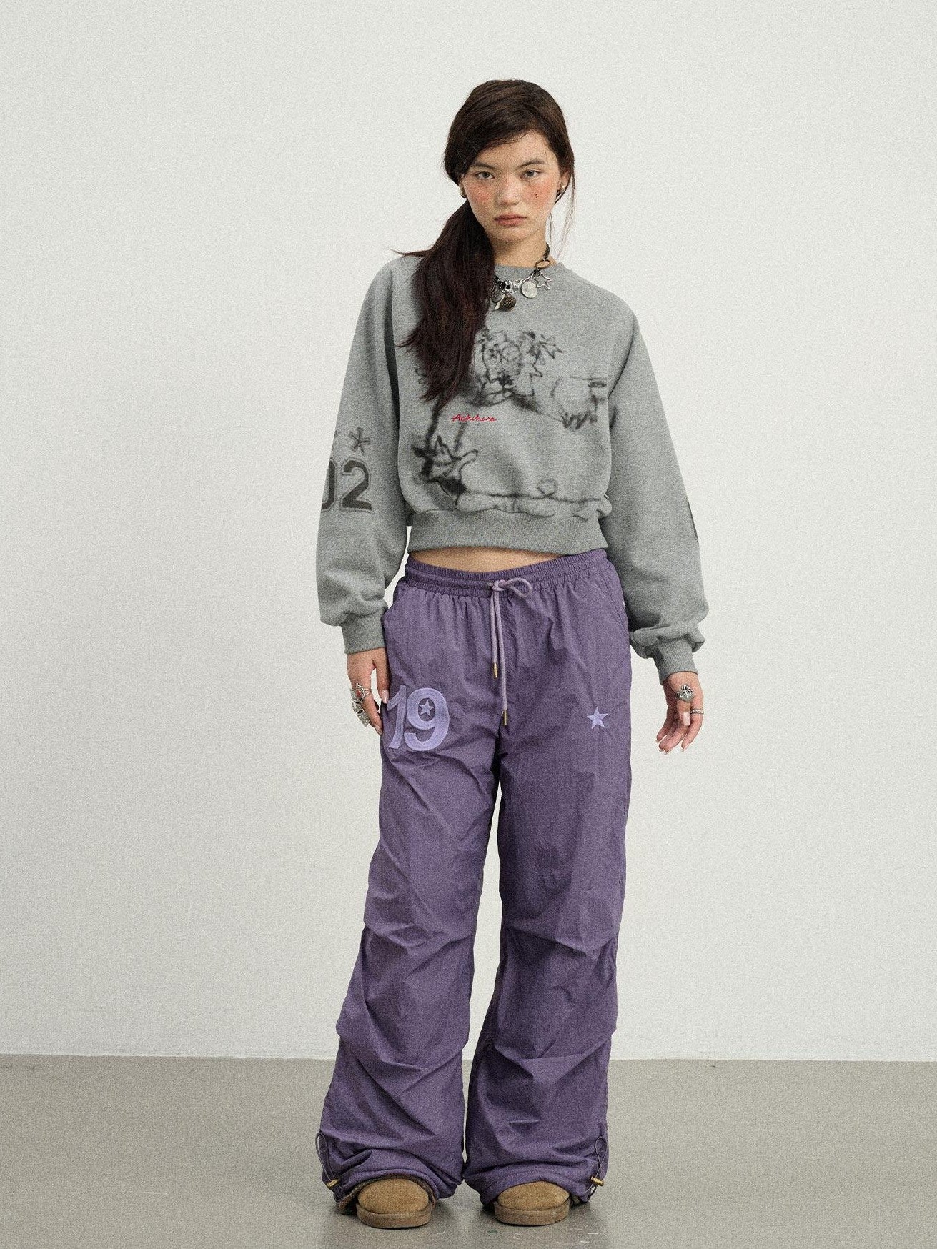 Achihara Crinkled Cargo Women'S Fleece Lined Floor Length Wide-Leg Pants